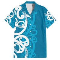 Azure Blue Maori Family Matching Summer Maxi Dress and Hawaiian Shirt Koru Kowhaiwhai LT7 Dad's Shirt - Short Sleeve Blue - Polynesian Pride