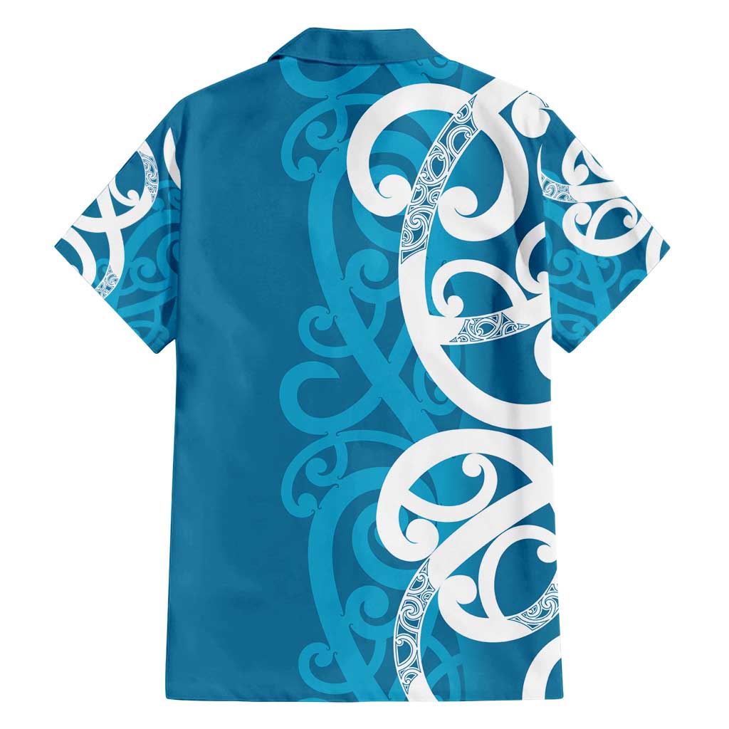 Azure Blue Maori Family Matching Summer Maxi Dress and Hawaiian Shirt Koru Kowhaiwhai LT7 - Polynesian Pride