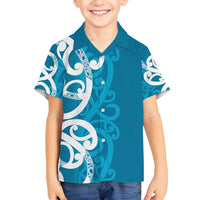 Azure Blue Maori Family Matching Summer Maxi Dress and Hawaiian Shirt Koru Kowhaiwhai LT7 Son's Shirt Blue - Polynesian Pride