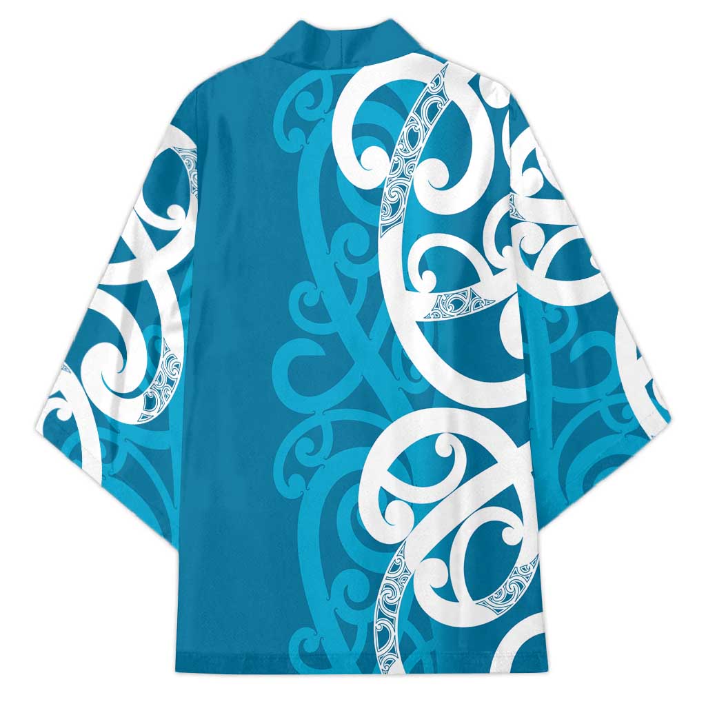 Azure Blue Maori Kimono Koru Kowhaiwhai - Polynesian Pride