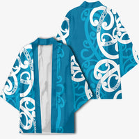 Azure Blue Maori Kimono Koru Kowhaiwhai - Polynesian Pride