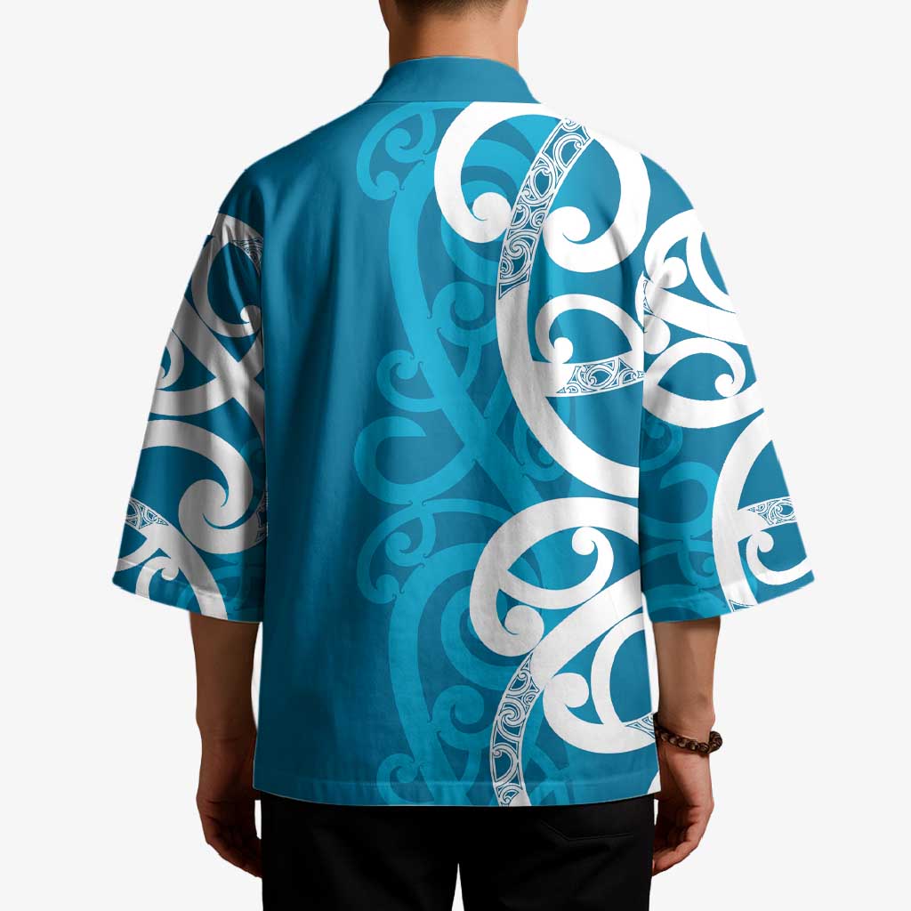 Azure Blue Maori Kimono Koru Kowhaiwhai - Polynesian Pride