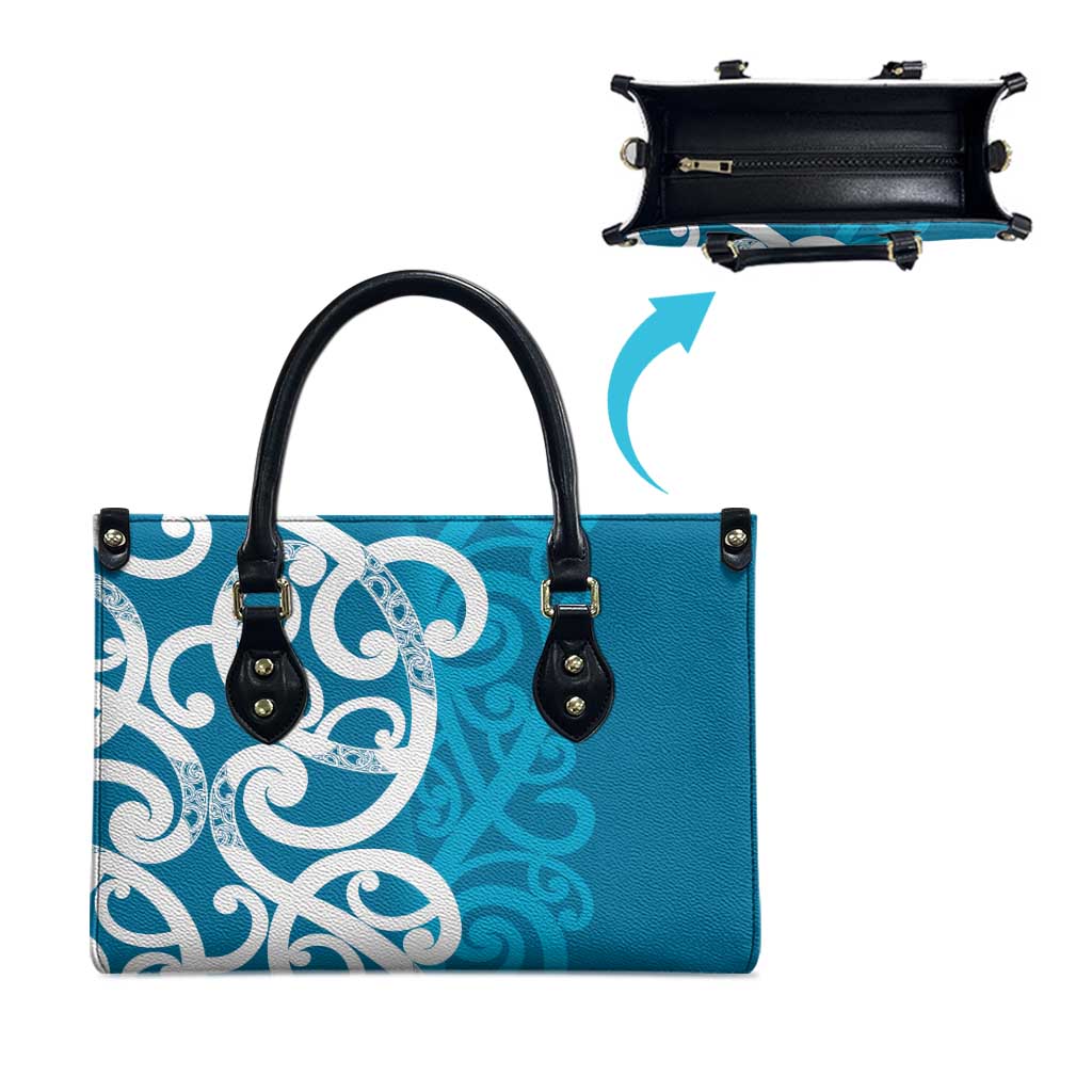 Azure Blue Maori Leather Bag Koru Kowhaiwhai - Polynesian Pride