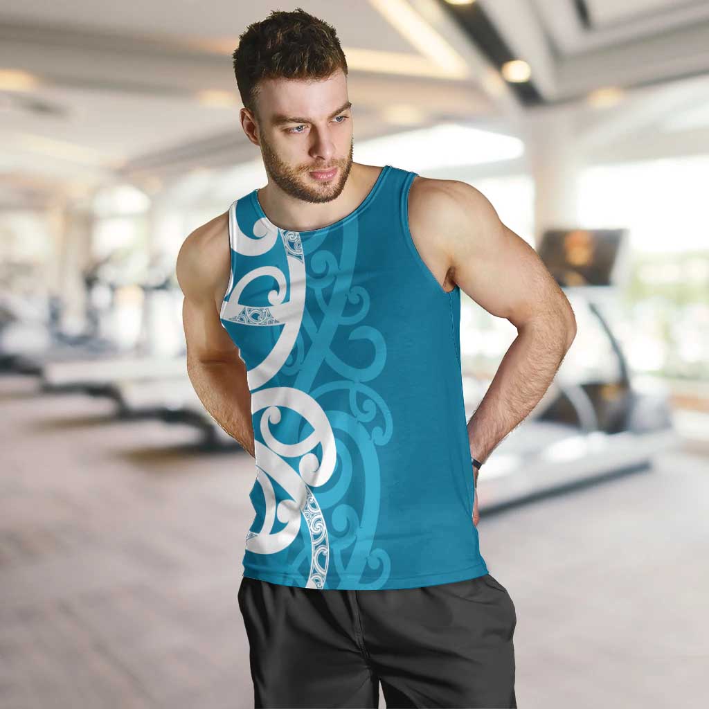 Azure Blue Maori Men Tank Top Koru Kowhaiwhai - Polynesian Pride