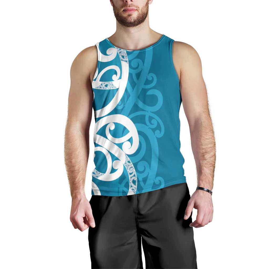 Azure Blue Maori Men Tank Top Koru Kowhaiwhai - Polynesian Pride
