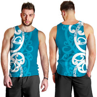 Azure Blue Maori Men Tank Top Koru Kowhaiwhai - Polynesian Pride