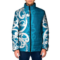 Azure Blue Maori Padded Jacket Koru Kowhaiwhai - Polynesian Pride