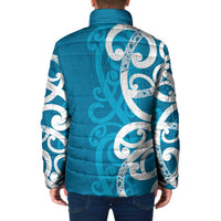 Azure Blue Maori Padded Jacket Koru Kowhaiwhai - Polynesian Pride