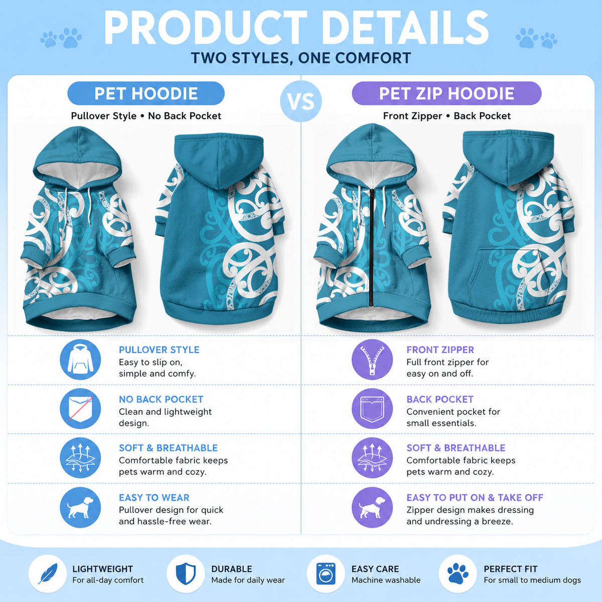 Azure Blue Maori Pet Hoodie Koru Kowhaiwhai LT7 - Polynesian Pride