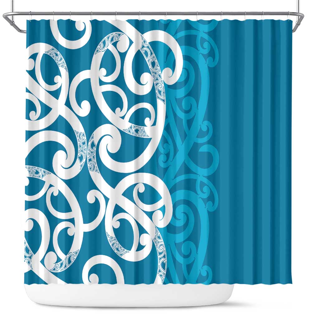 Azure Blue Maori Shower Curtain Koru Kowhaiwhai - Polynesian Pride