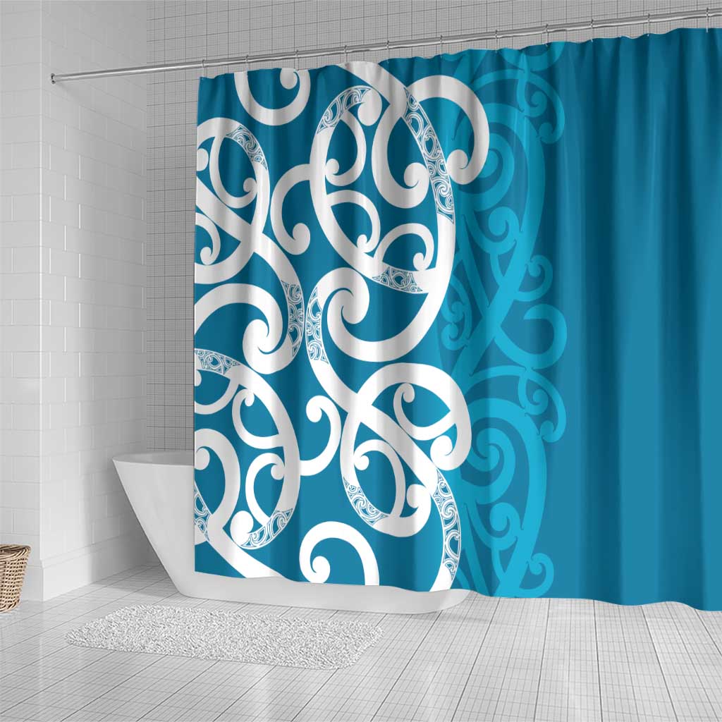 Azure Blue Maori Shower Curtain Koru Kowhaiwhai - Polynesian Pride
