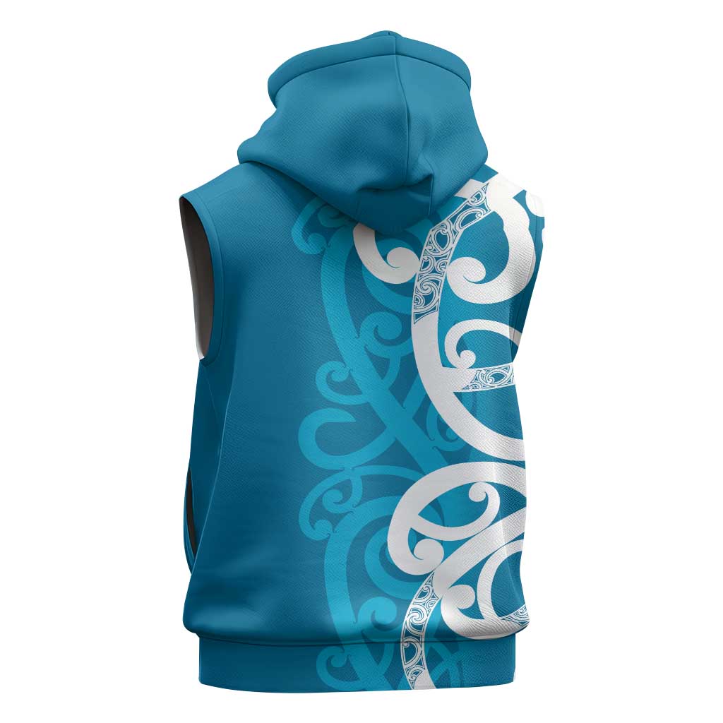 Azure Blue Maori Sleeveless Hoodie Koru Kowhaiwhai - Polynesian Pride