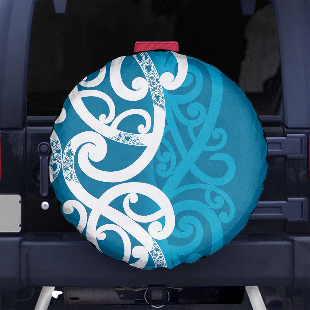 Azure Blue Maori Spare Tire Cover Koru Kowhaiwhai - Polynesian Pride