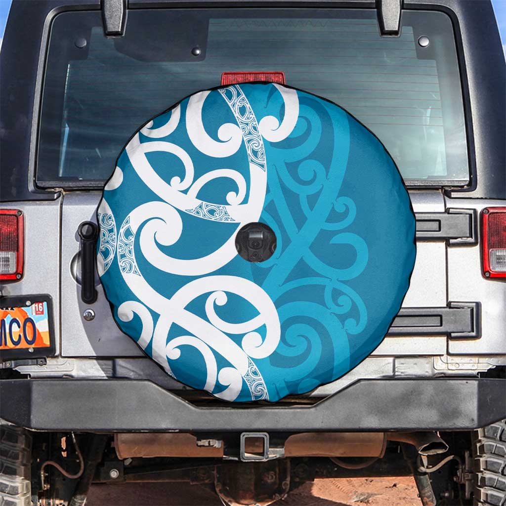 Azure Blue Maori Spare Tire Cover Koru Kowhaiwhai - Polynesian Pride