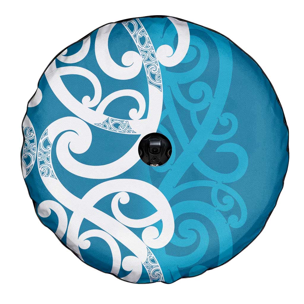 Azure Blue Maori Spare Tire Cover Koru Kowhaiwhai - Polynesian Pride