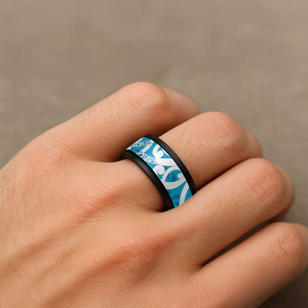 Azure Blue Maori Spinner Ring Koru Kowhaiwhai