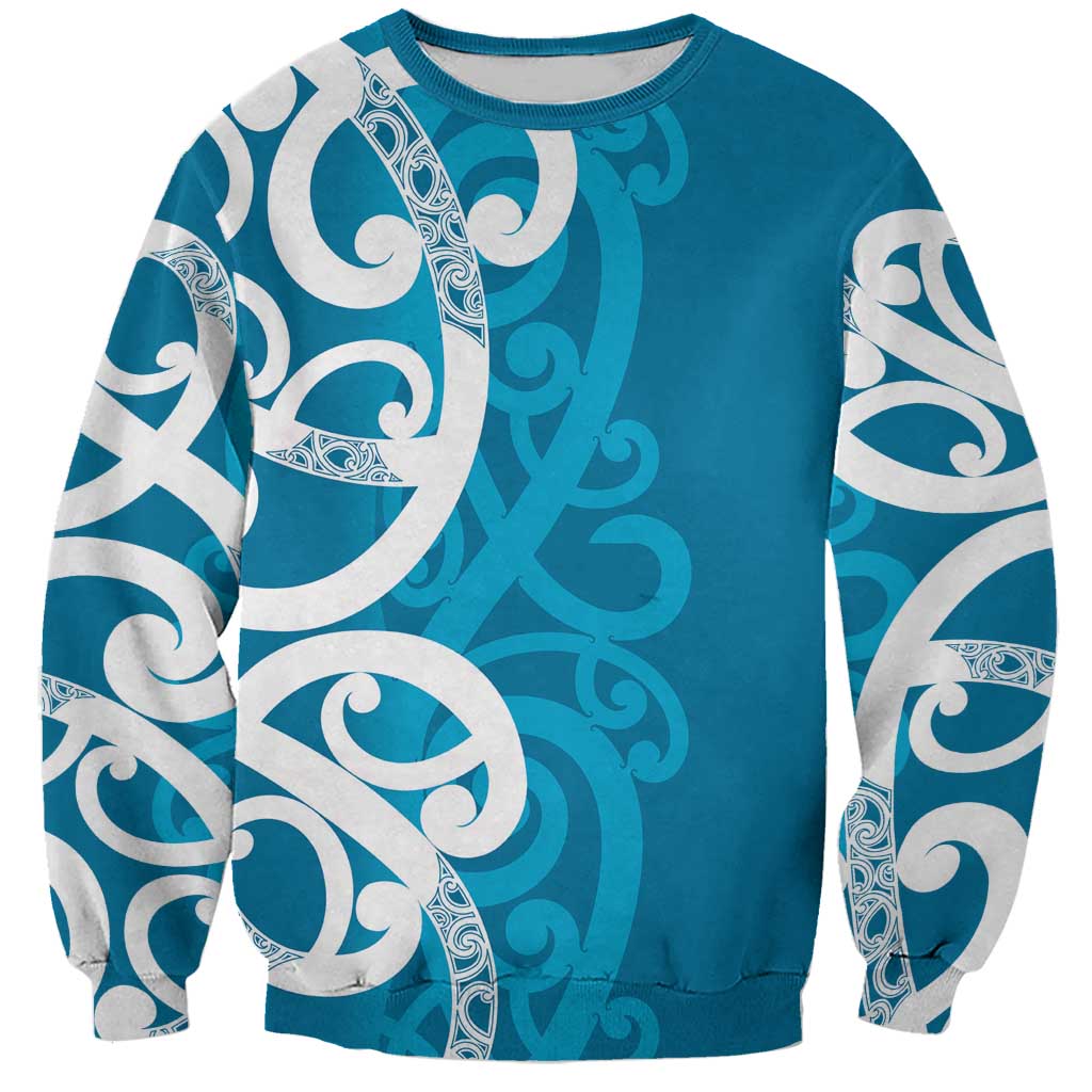 Azure Blue Maori Sweatshirt Koru Kowhaiwhai - Polynesian Pride