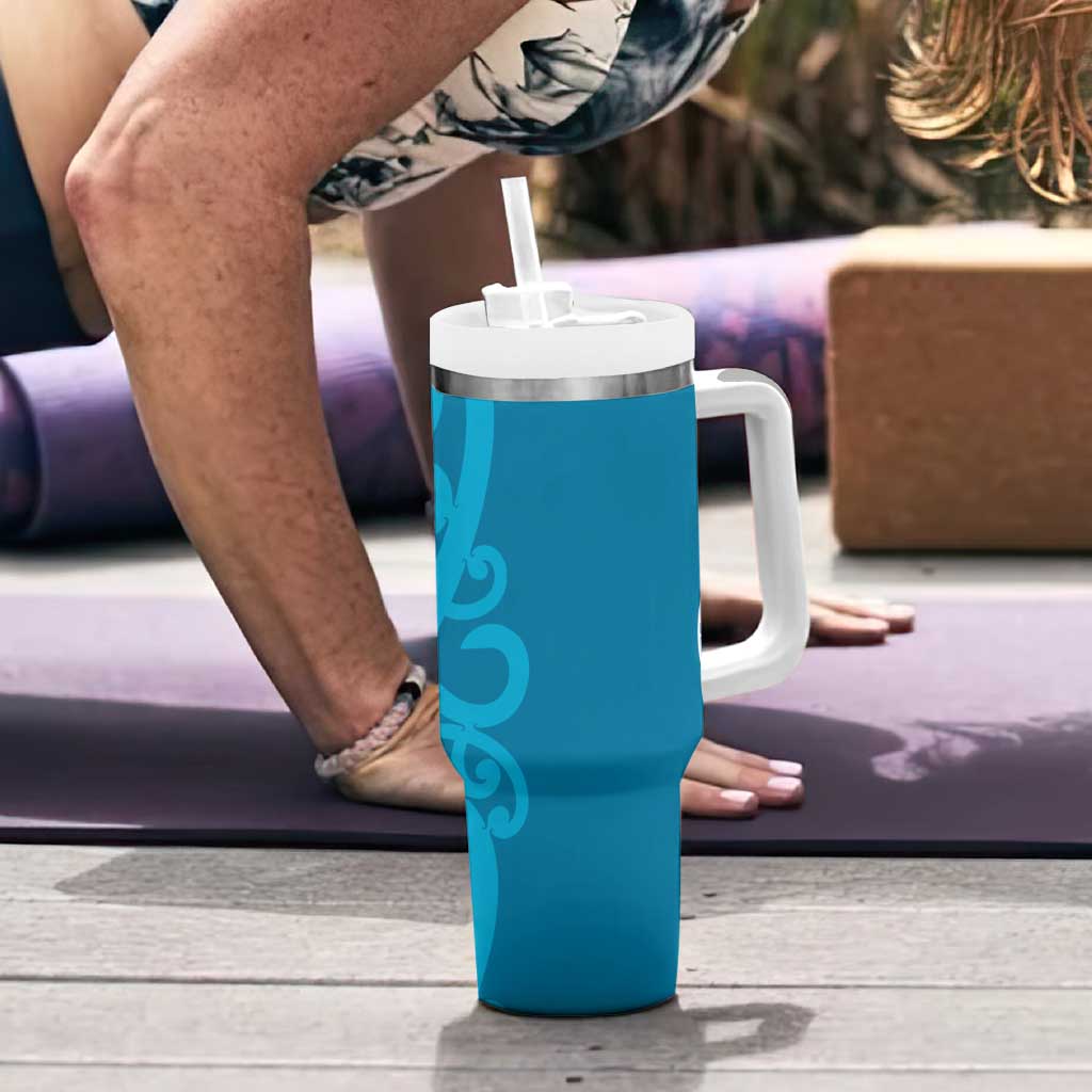 Azure Blue Maori Tumbler With Handle Koru Kowhaiwhai - Polynesian Pride