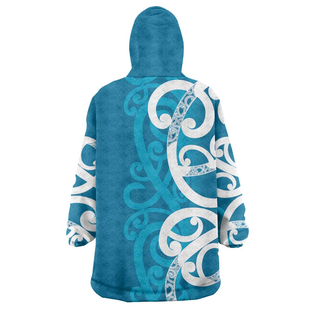 Azure Blue Maori Wearable Blanket Hoodie Koru Kowhaiwhai - Polynesian Pride