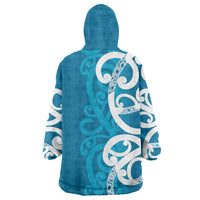 Azure Blue Maori Wearable Blanket Hoodie Koru Kowhaiwhai - Polynesian Pride