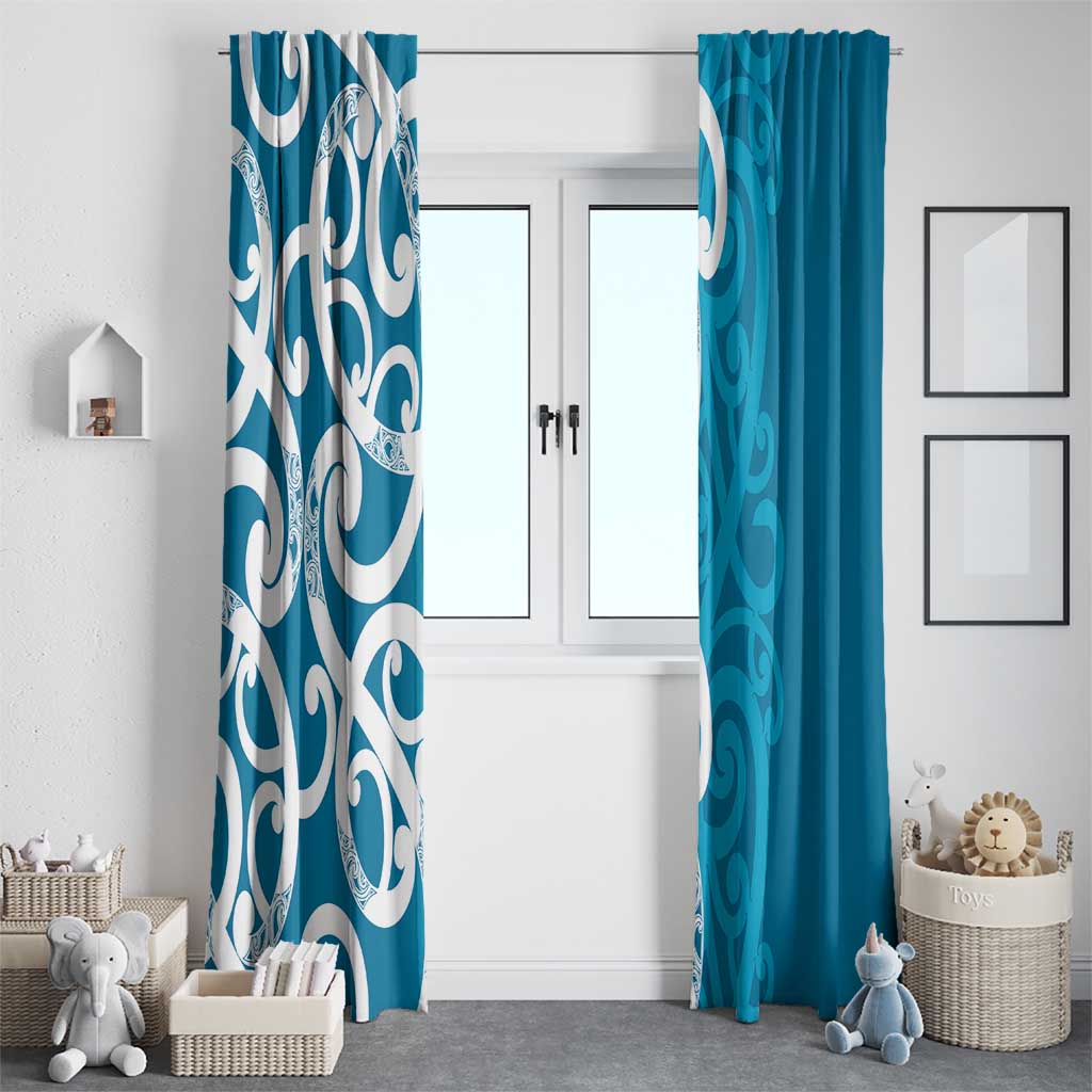 Azure Blue Maori Window Curtain Koru Kowhaiwhai - Polynesian Pride