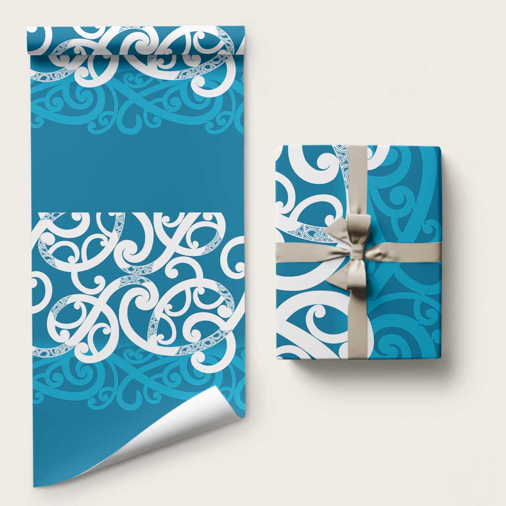 Azure Blue Maori Wrapping Paper Koru Kowhaiwhai