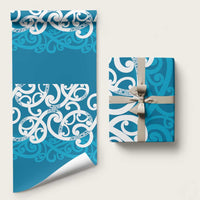 Azure Blue Maori Wrapping Paper Koru Kowhaiwhai