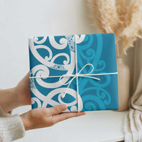 Azure Blue Maori Wrapping Paper Koru Kowhaiwhai