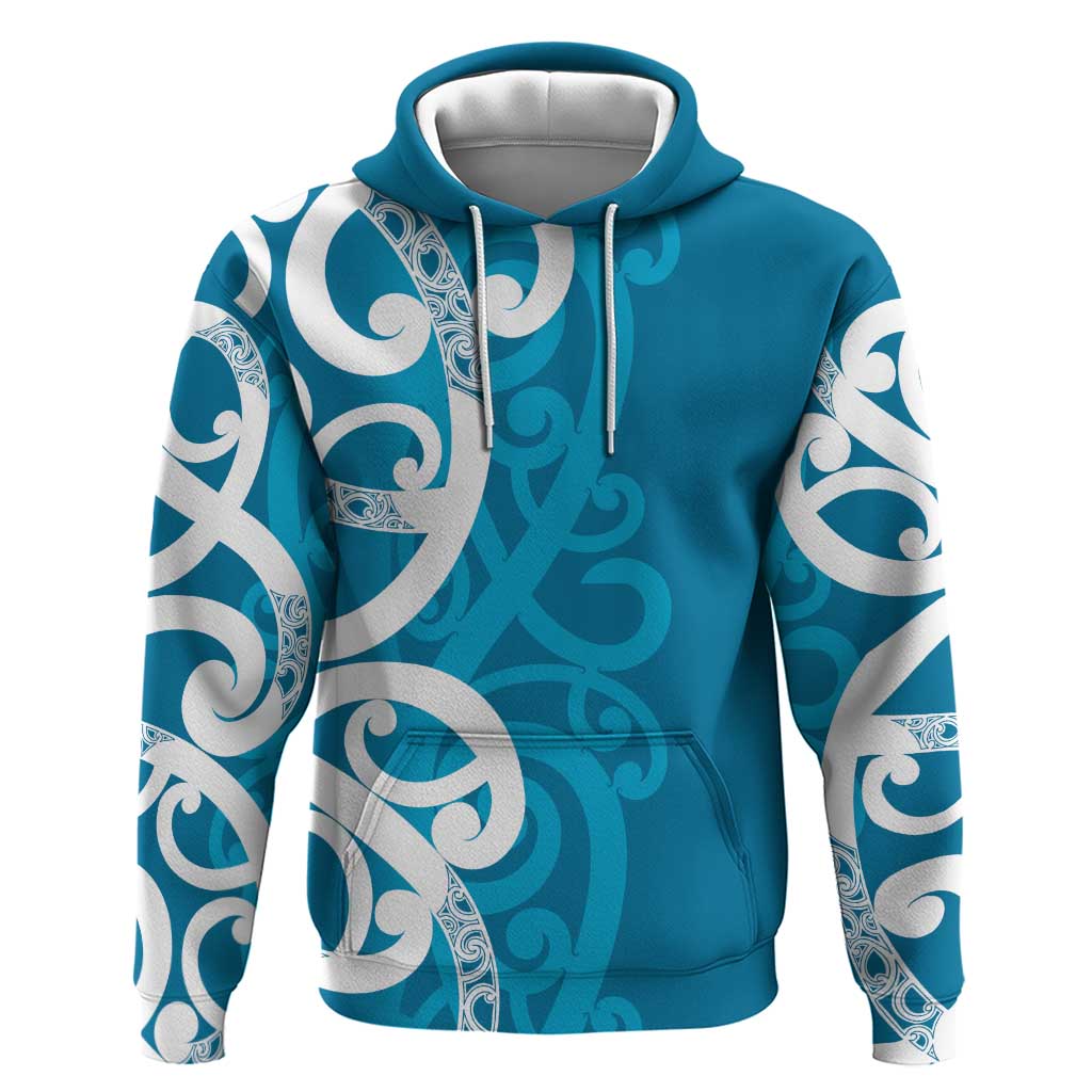 Azure Blue Maori Zip Hoodie Koru Kowhaiwhai - Polynesian Pride