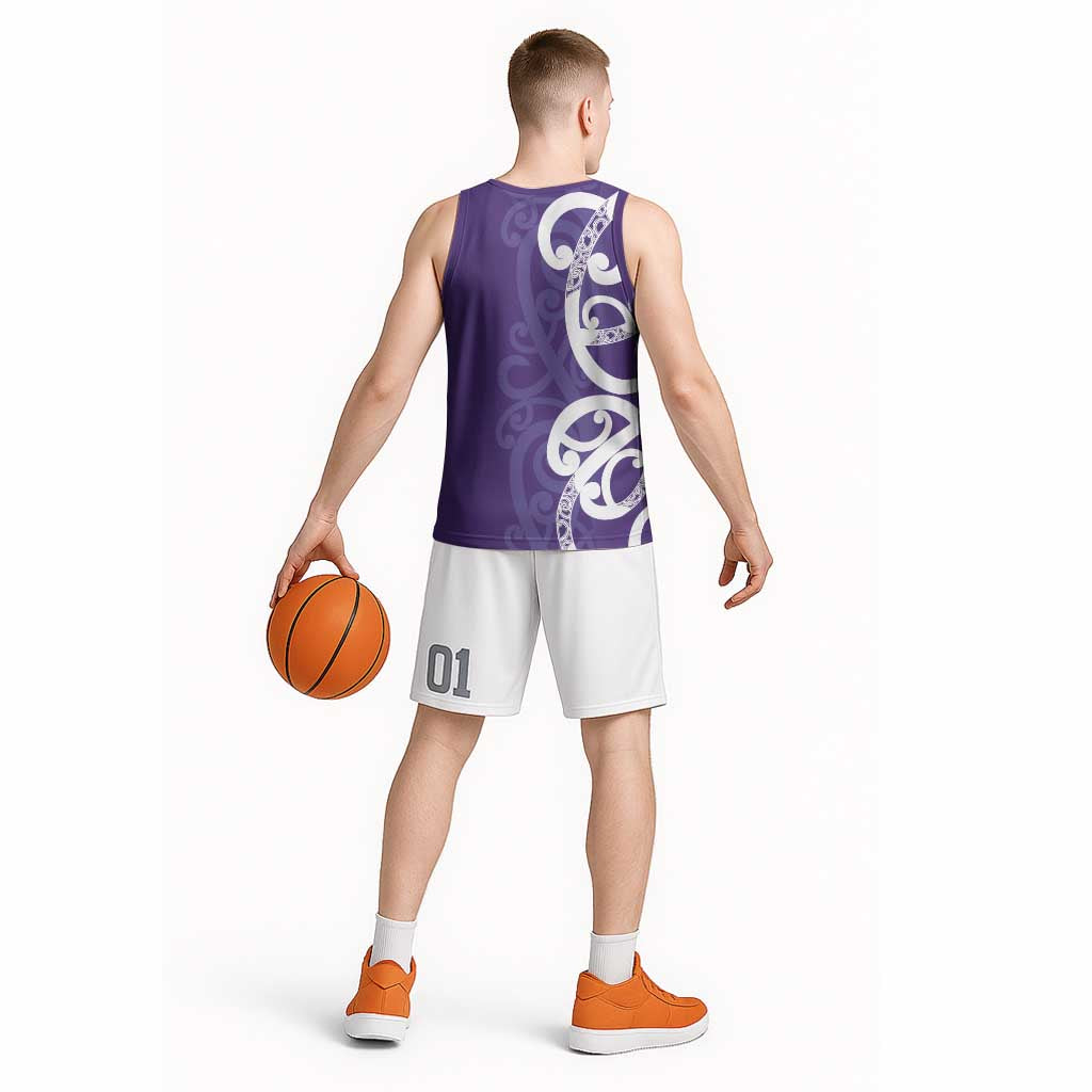 Violet Green Maori Basketball Jersey Koru Kowhaiwhai - Polynesian Pride