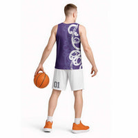 Violet Green Maori Basketball Jersey Koru Kowhaiwhai - Polynesian Pride