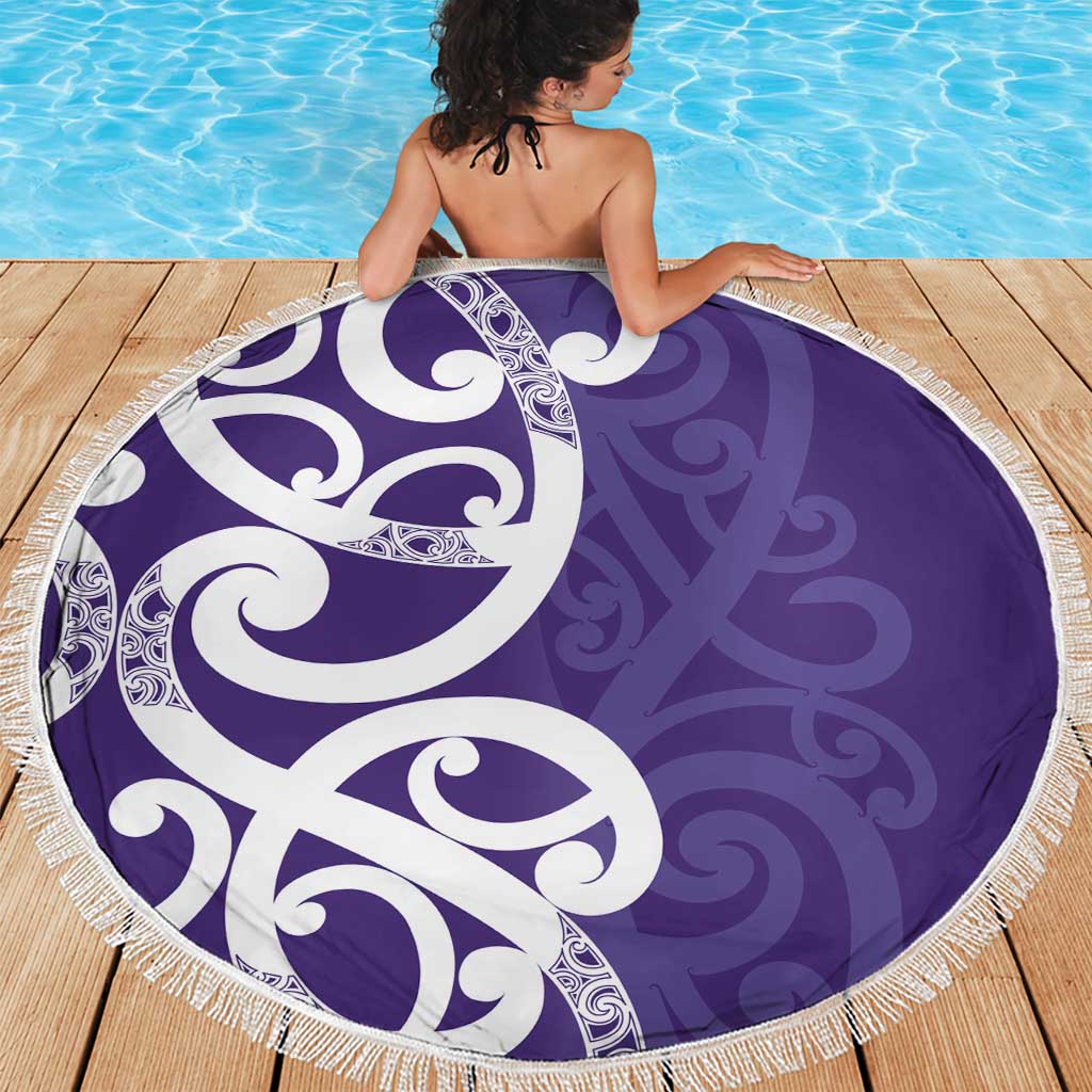 Violet Green Maori Beach Blanket Koru Kowhaiwhai - Polynesian Pride