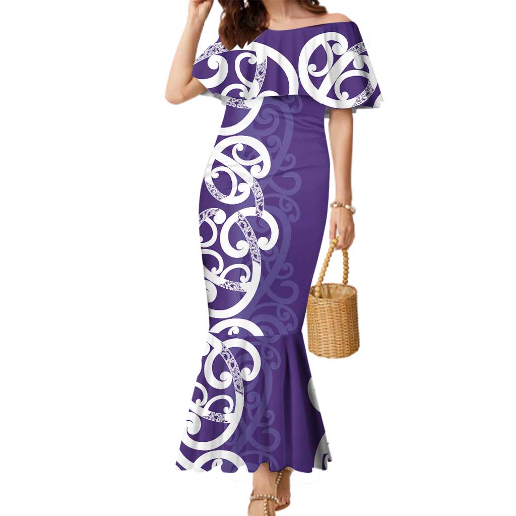Violet Green Maori Family Matching Mermaid Dress and Hawaiian Shirt Koru Kowhaiwhai LT7 Mom's Dress Violet - Polynesian Pride