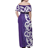 Violet Green Maori Family Matching Off Shoulder Maxi Dress and Hawaiian Shirt Koru Kowhaiwhai LT7 - Polynesian Pride