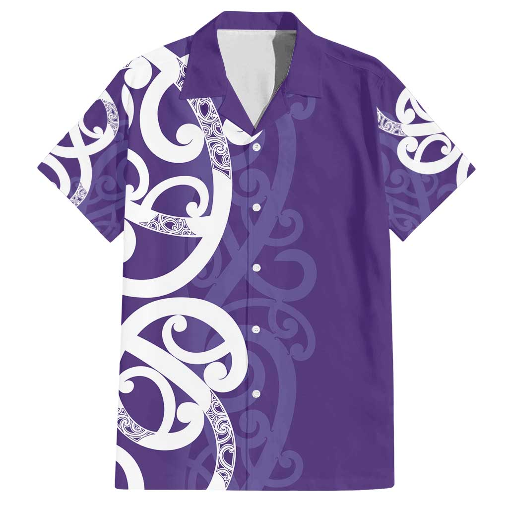 Violet Green Maori Family Matching Off Shoulder Short Dress and Hawaiian Shirt Koru Kowhaiwhai LT7 Dad's Shirt - Short Sleeve Violet - Polynesian Pride