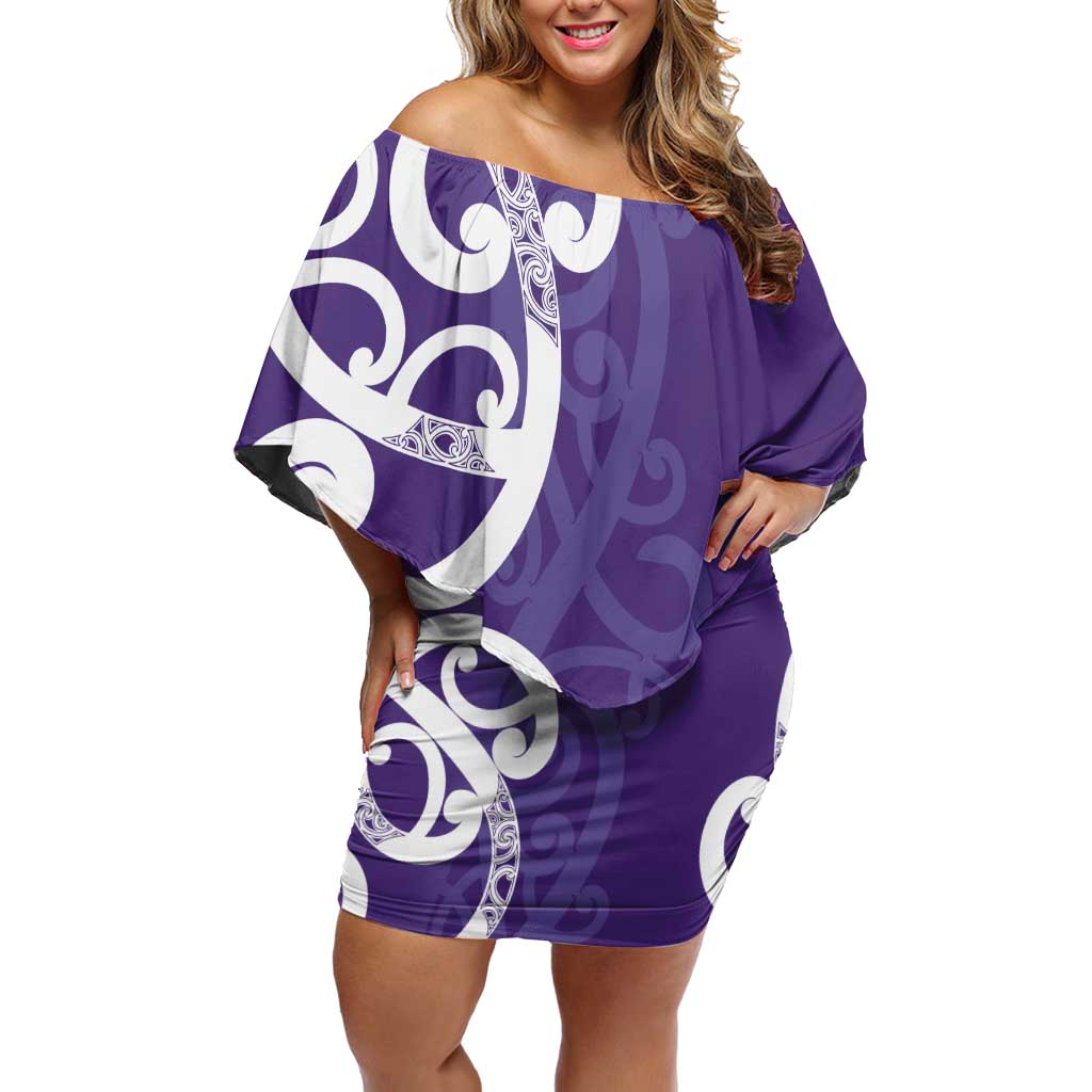 Violet Green Maori Family Matching Off Shoulder Short Dress and Hawaiian Shirt Koru Kowhaiwhai LT7 Mom's Dress Violet - Polynesian Pride