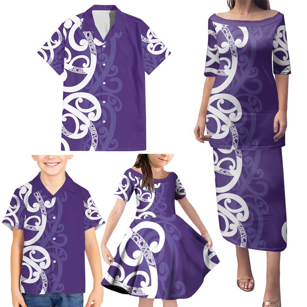 Violet Green Maori Family Matching Puletasi and Hawaiian Shirt Koru Kowhaiwhai LT7 - Polynesian Pride