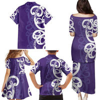 Violet Green Maori Family Matching Puletasi and Hawaiian Shirt Koru Kowhaiwhai LT7 - Polynesian Pride