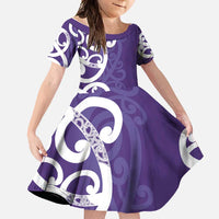 Violet Green Maori Family Matching Short Sleeve Bodycon Dress and Hawaiian Shirt Koru Kowhaiwhai LT7 Daughter's Dress Violet - Polynesian Pride
