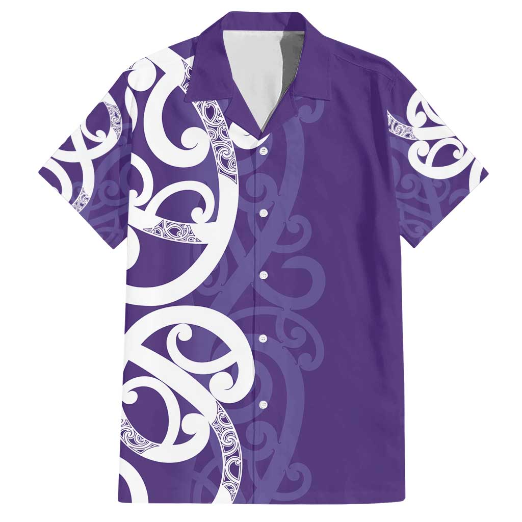 Violet Green Maori Family Matching Short Sleeve Bodycon Dress and Hawaiian Shirt Koru Kowhaiwhai LT7 Dad's Shirt - Short Sleeve Violet - Polynesian Pride