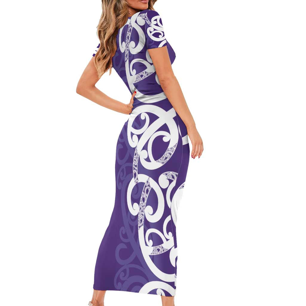 Violet Green Maori Family Matching Short Sleeve Bodycon Dress and Hawaiian Shirt Koru Kowhaiwhai LT7 - Polynesian Pride