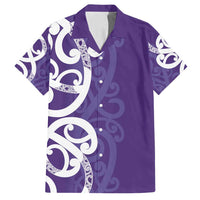 Violet Green Maori Family Matching Tank Maxi Dress and Hawaiian Shirt Koru Kowhaiwhai LT7 Dad's Shirt - Short Sleeve Violet - Polynesian Pride