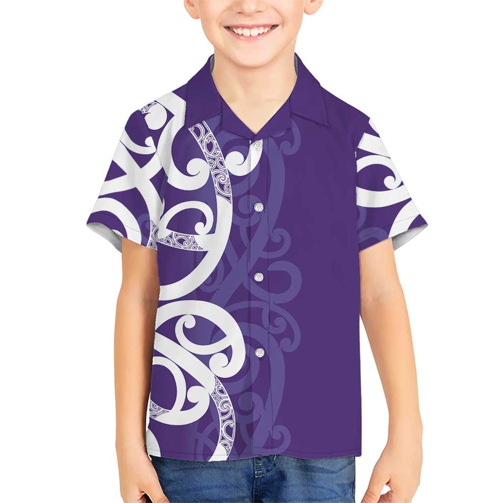 Violet Green Maori Kid Hawaiian Shirt Koru Kowhaiwhai - Polynesian Pride
