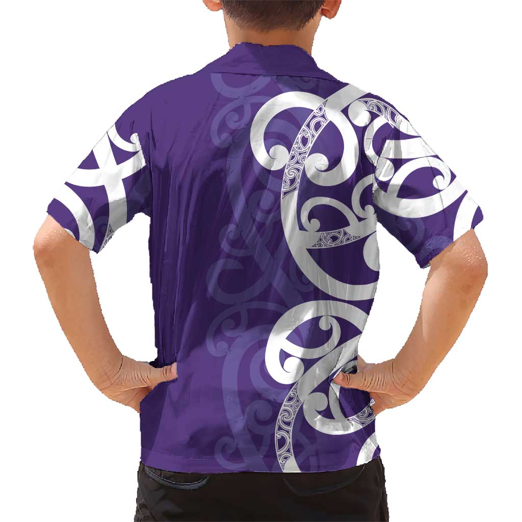 Violet Green Maori Kid Hawaiian Shirt Koru Kowhaiwhai - Polynesian Pride