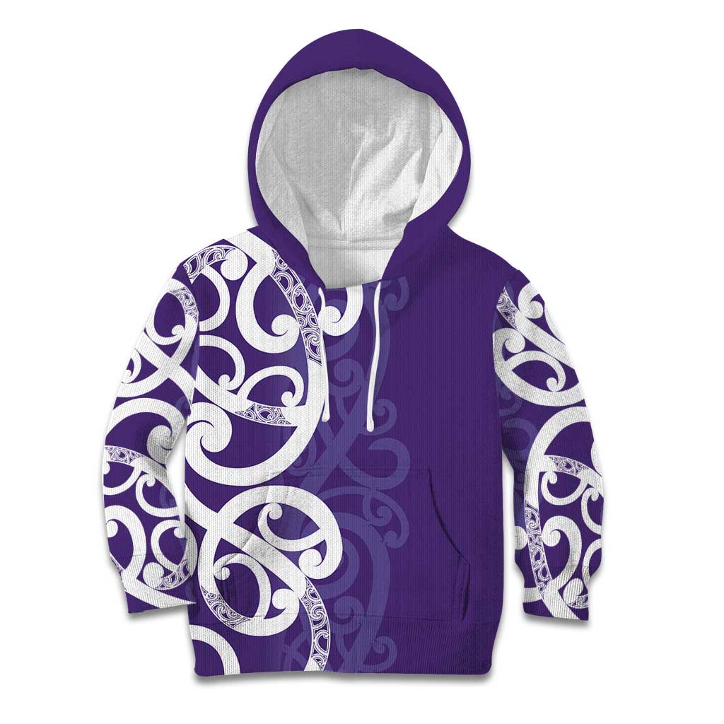Violet Green Maori Kid Hoodie Koru Kowhaiwhai - Polynesian Pride