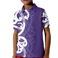Violet Green Maori Kid Polo Shirt Koru Kowhaiwhai - Polynesian Pride