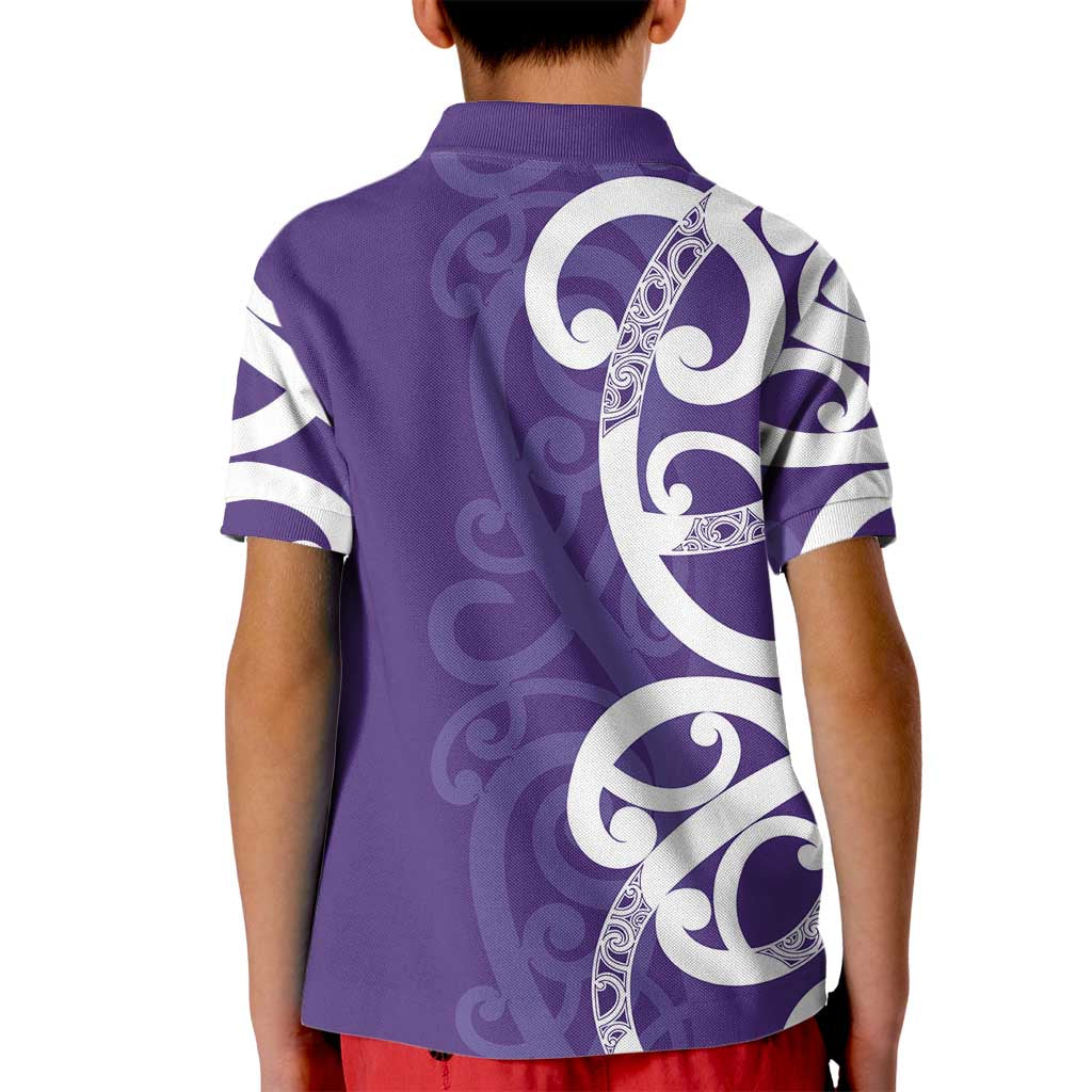 Violet Green Maori Kid Polo Shirt Koru Kowhaiwhai - Polynesian Pride