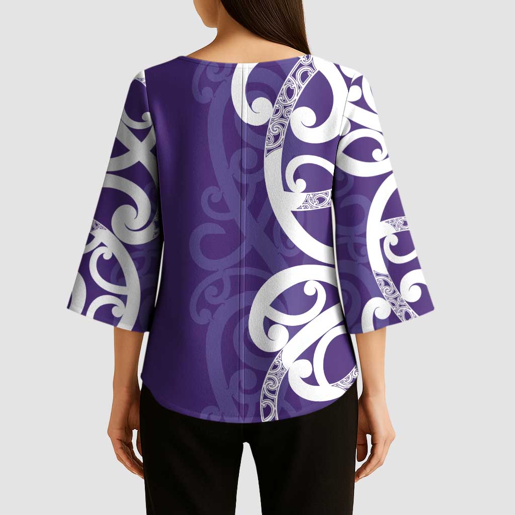 Violet Green Maori Kimono Sleeve Blouse Koru Kowhaiwhai - Polynesian Pride