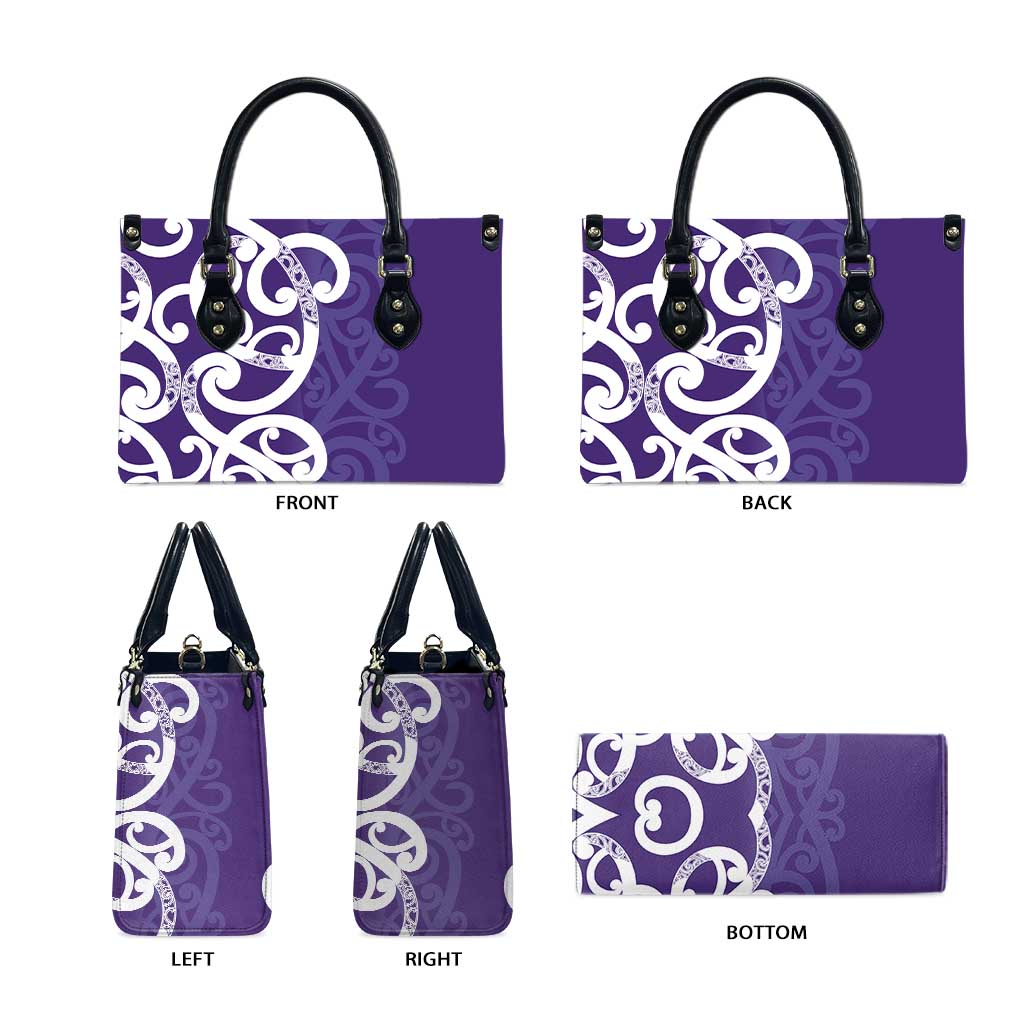 Violet Green Maori Leather Bag Koru Kowhaiwhai - Polynesian Pride