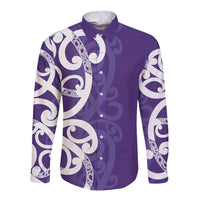 Violet Green Maori Long Sleeve Button Shirt Koru Kowhaiwhai - Polynesian Pride
